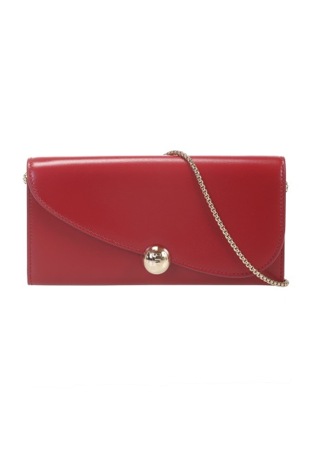 Shop SALVATORE FERRAGAMO  Borsina: Salvatore Ferragamo wallet with asymmetric flap.
Made of grained calfskin and decorated with an asymmetric flap with boule button.
Inside there are slots for cards and documents, space for banknotes and a central zipped pocket for coins.
The removable metal shoulder strap allows it to be worn as a mini bag.
Height 10.0 CM, length 19.0 CM, depth 3.5 CM.
Composition: 100% leather.
Made in Italy.. 220618 WALLET-771891